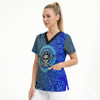 Viking Skull Scrub Top with Horned Helmet and Swords Nordic Warrior Tribute - Wonder Print Shop