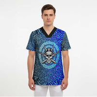 Viking Skull Scrub Top with Horned Helmet and Swords Nordic Warrior Tribute - Wonder Print Shop