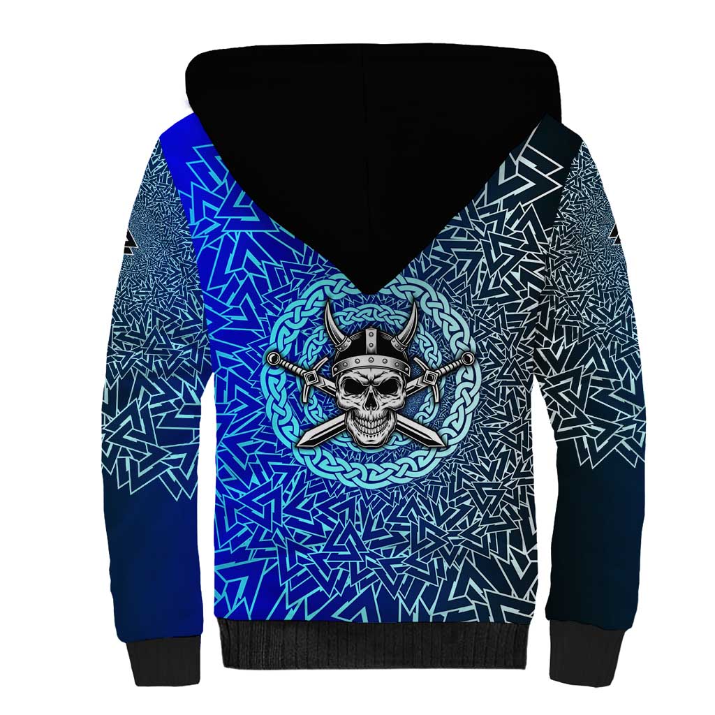 Viking Skull Sherpa Hoodie with Horned Helmet and Swords Nordic Warrior Tribute - Wonder Print Shop