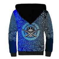 Viking Skull Sherpa Hoodie with Horned Helmet and Swords Nordic Warrior Tribute - Wonder Print Shop