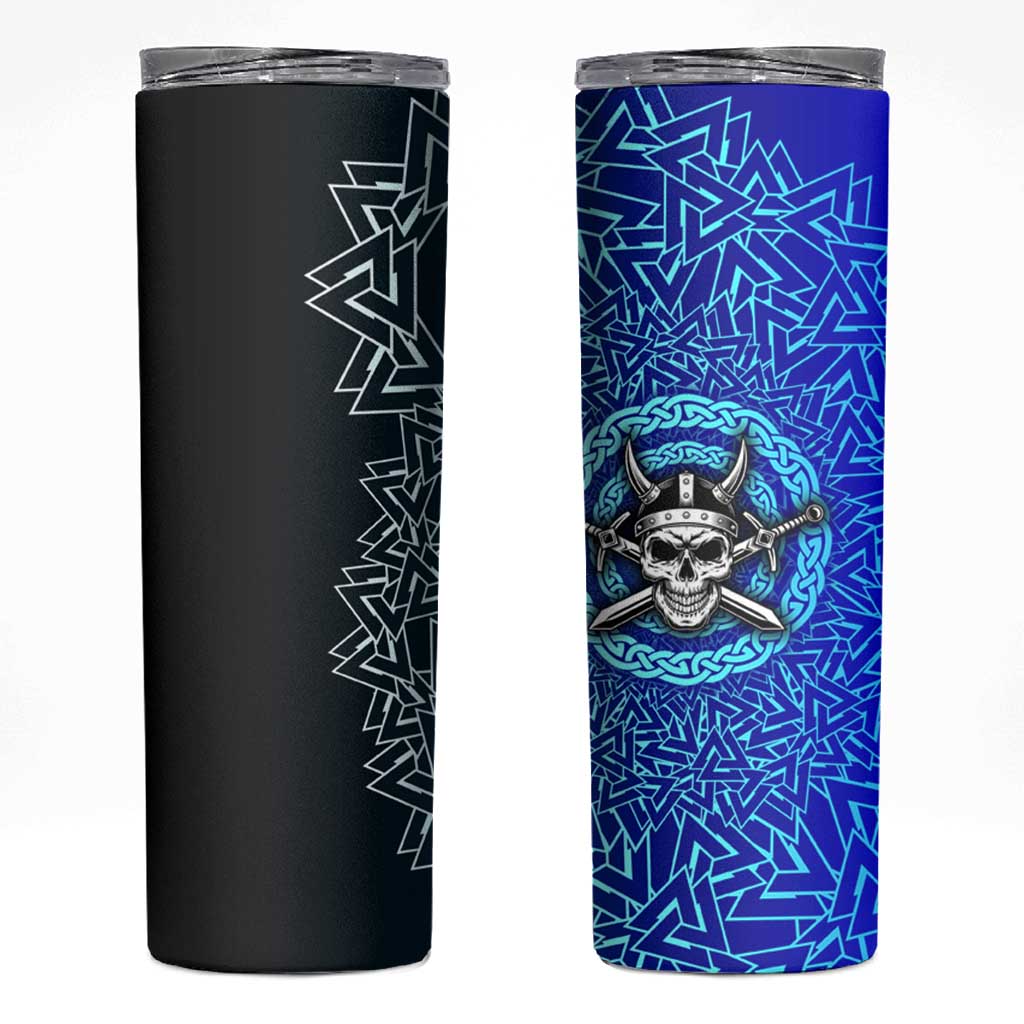 Viking Skull Skinny Tumbler with Horned Helmet and Swords Nordic Warrior Tribute - Wonder Print Shop