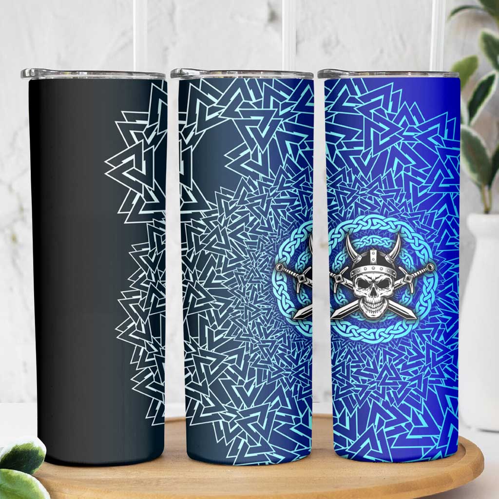 Viking Skull Skinny Tumbler with Horned Helmet and Swords Nordic Warrior Tribute - Wonder Print Shop