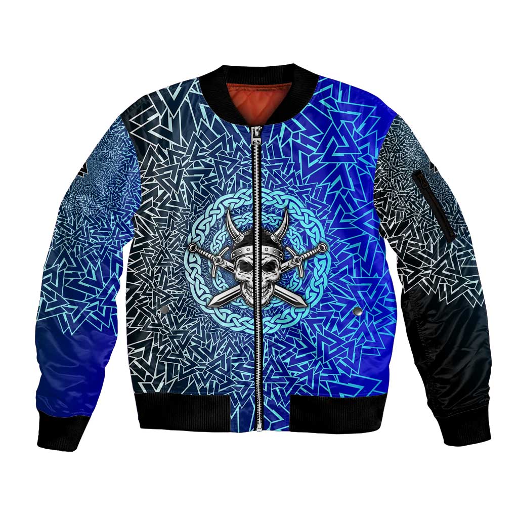 Viking Skull Sleeve Zip Bomber Jacket with Horned Helmet and Swords Nordic Warrior Tribute - Wonder Print Shop
