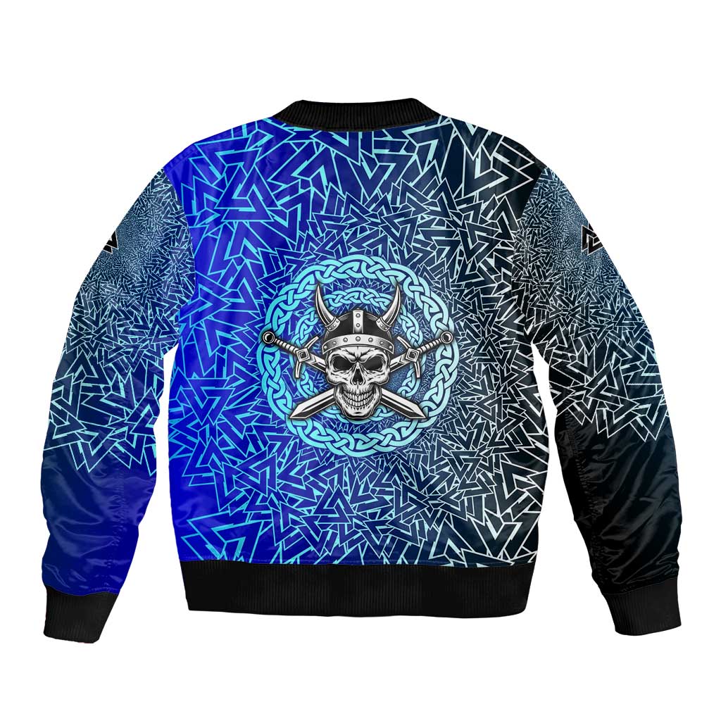 Viking Skull Sleeve Zip Bomber Jacket with Horned Helmet and Swords Nordic Warrior Tribute - Wonder Print Shop