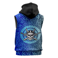 Viking Skull Sleeveless Hoodie with Horned Helmet and Swords Nordic Warrior Tribute - Wonder Print Shop