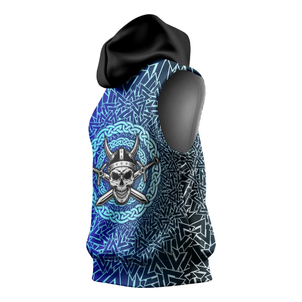 Viking Skull Sleeveless Hoodie with Horned Helmet and Swords Nordic Warrior Tribute - Wonder Print Shop