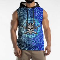 Viking Skull Sleeveless Hoodie with Horned Helmet and Swords Nordic Warrior Tribute - Wonder Print Shop
