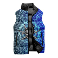 Viking Skull Sleeveless Puffer Jacket with Horned Helmet and Swords Nordic Warrior Tribute - Wonder Print Shop