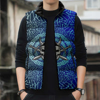 Viking Skull Sleeveless Puffer Jacket with Horned Helmet and Swords Nordic Warrior Tribute - Wonder Print Shop