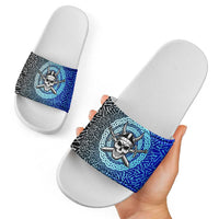 Viking Skull Slide Sandals with Horned Helmet and Swords Nordic Warrior Tribute - Wonder Print Shop