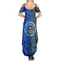 Viking Skull Summer Maxi Dress with Horned Helmet and Swords Nordic Warrior Tribute - Wonder Print Shop
