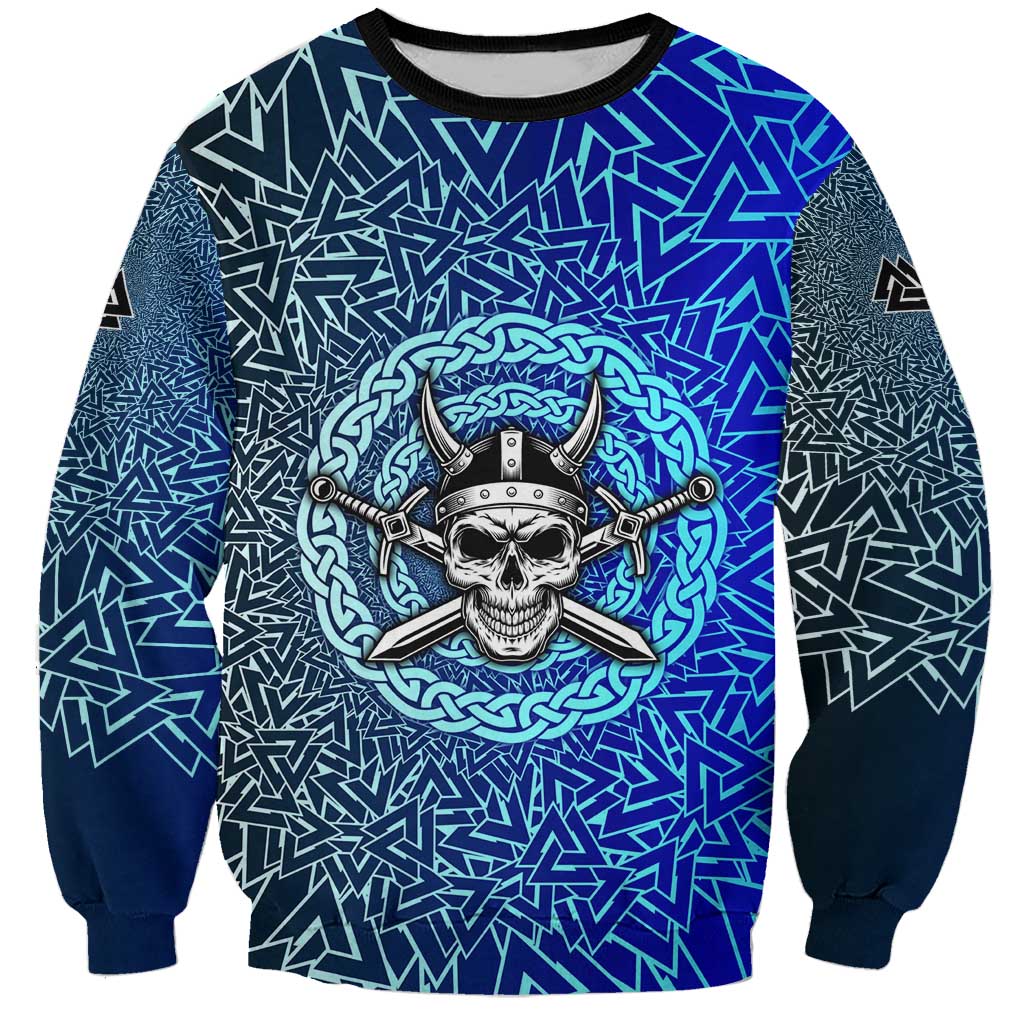 Viking Skull Sweatshirt with Horned Helmet and Swords Nordic Warrior Tribute - Wonder Print Shop
