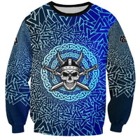 Viking Skull Sweatshirt with Horned Helmet and Swords Nordic Warrior Tribute - Wonder Print Shop