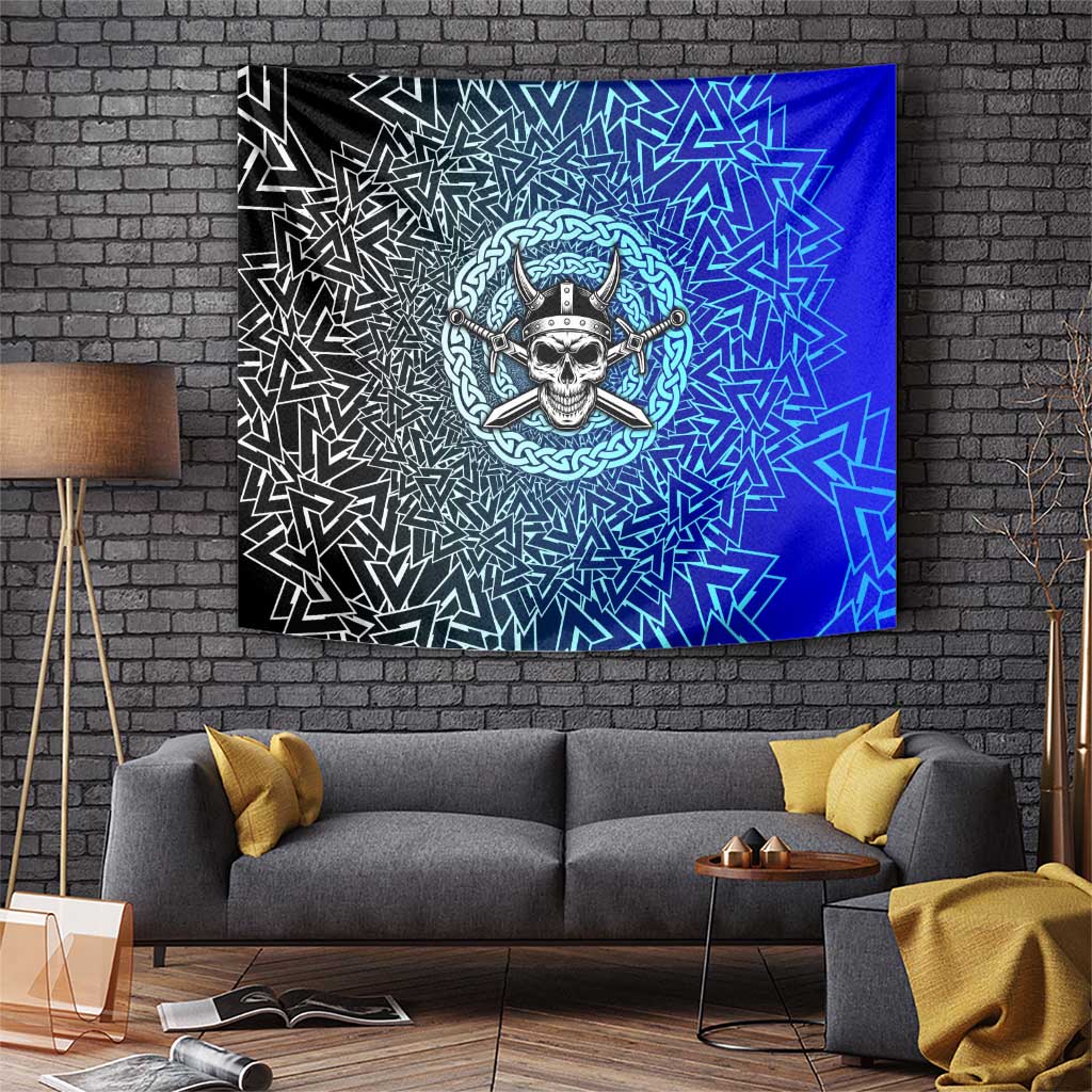 Viking Skull Tapestry with Horned Helmet and Swords Nordic Warrior Tribute - Wonder Print Shop