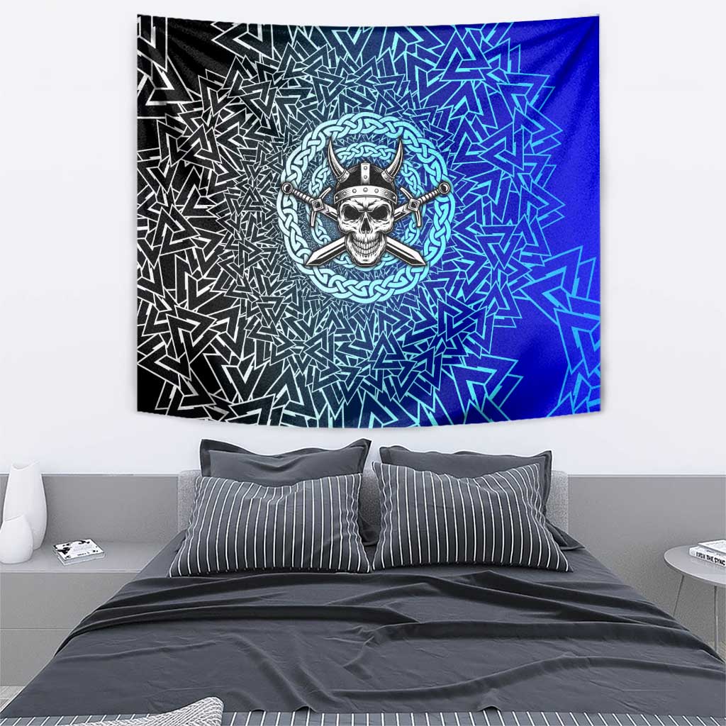 Viking Skull Tapestry with Horned Helmet and Swords Nordic Warrior Tribute - Wonder Print Shop