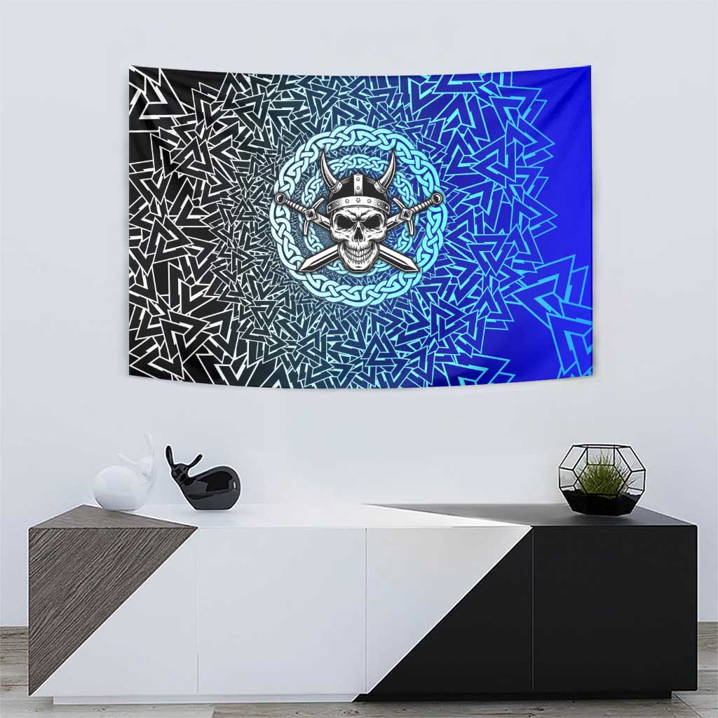Viking Skull Tapestry with Horned Helmet and Swords Nordic Warrior Tribute - Wonder Print Shop