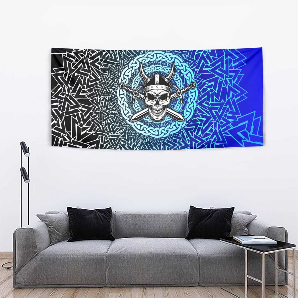 Viking Skull Tapestry with Horned Helmet and Swords Nordic Warrior Tribute - Wonder Print Shop