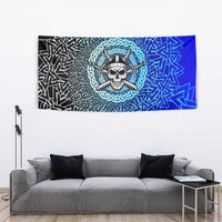 Viking Skull Tapestry with Horned Helmet and Swords Nordic Warrior Tribute - Wonder Print Shop