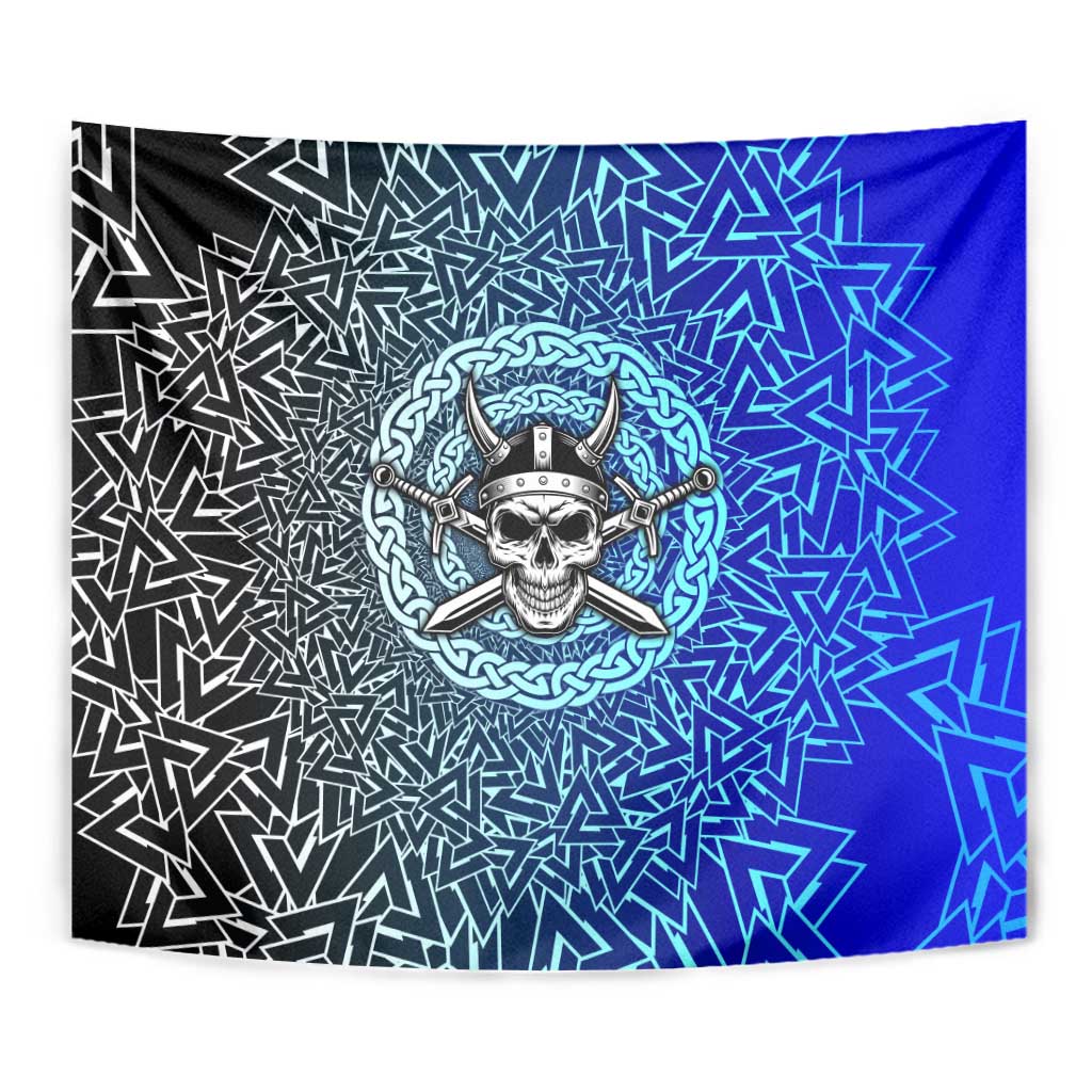 Viking Skull Tapestry with Horned Helmet and Swords Nordic Warrior Tribute - Wonder Print Shop