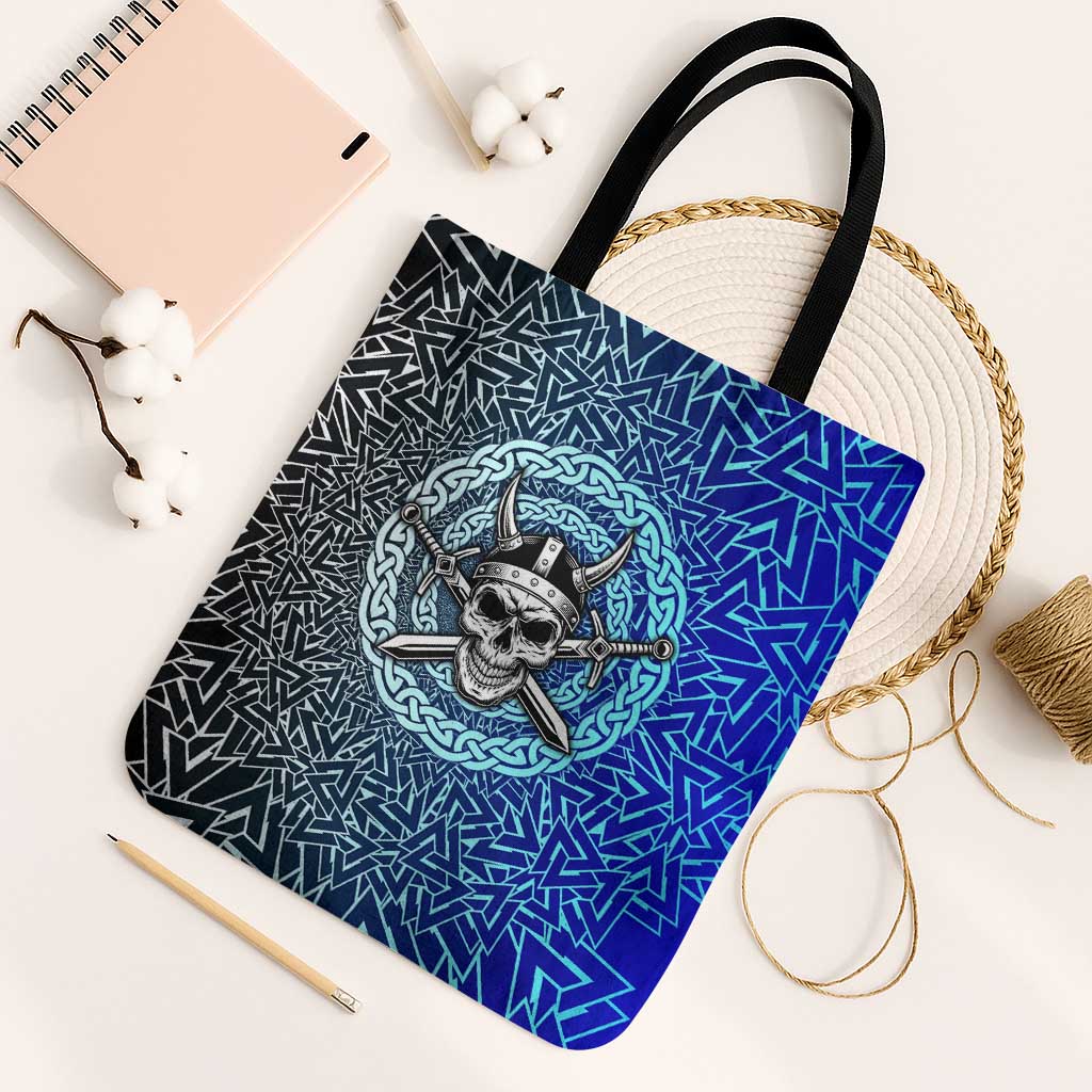 Viking Skull Tote Bag with Horned Helmet and Swords Nordic Warrior Tribute - Wonder Print Shop