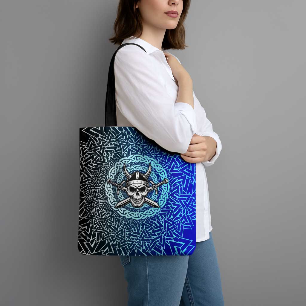 Viking Skull Tote Bag with Horned Helmet and Swords Nordic Warrior Tribute - Wonder Print Shop
