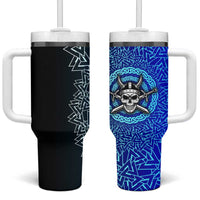 Viking Skull Tumbler With Handle with Horned Helmet and Swords Nordic Warrior Tribute - Wonder Print Shop