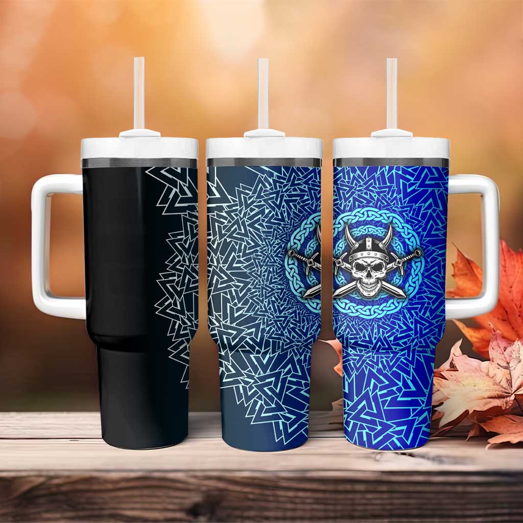 Viking Skull Tumbler With Handle with Horned Helmet and Swords Nordic Warrior Tribute - Wonder Print Shop