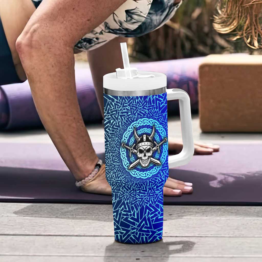 Viking Skull Tumbler With Handle with Horned Helmet and Swords Nordic Warrior Tribute - Wonder Print Shop