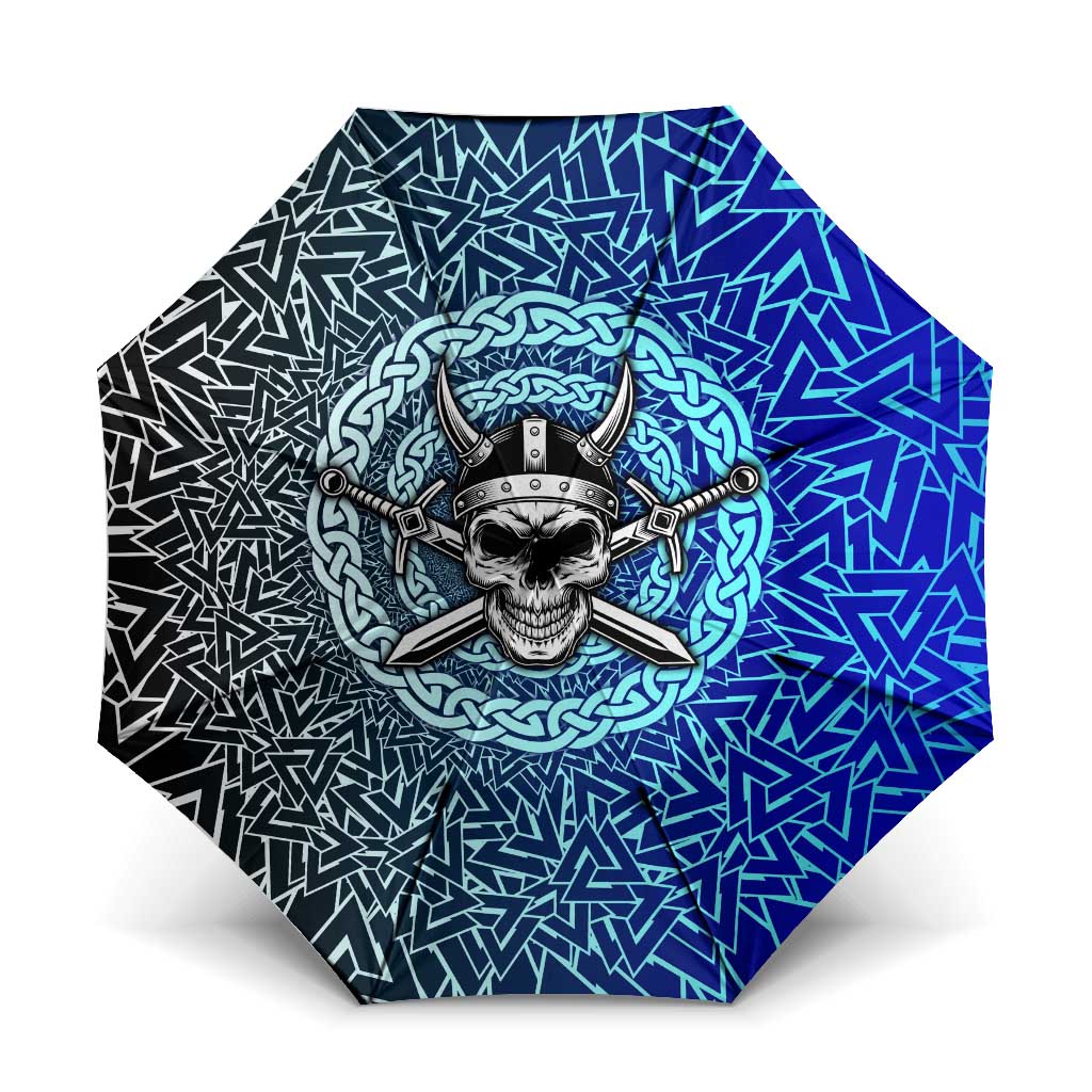 Viking Skull Umbrella with Horned Helmet and Swords Nordic Warrior Tribute - Wonder Print Shop