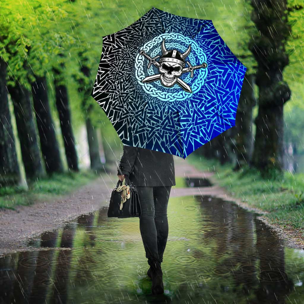 Viking Skull Umbrella with Horned Helmet and Swords Nordic Warrior Tribute - Wonder Print Shop