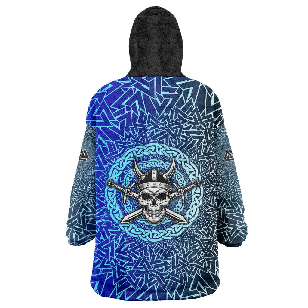 Viking Skull Wearable Blanket Hoodie with Horned Helmet and Swords Nordic Warrior Tribute - Wonder Print Shop