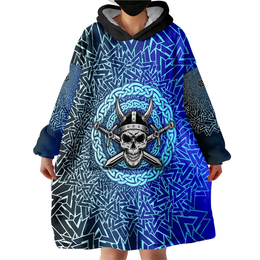 Viking Skull Wearable Blanket Hoodie with Horned Helmet and Swords Nordic Warrior Tribute - Wonder Print Shop