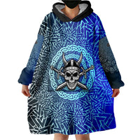 Viking Skull Wearable Blanket Hoodie with Horned Helmet and Swords Nordic Warrior Tribute - Wonder Print Shop