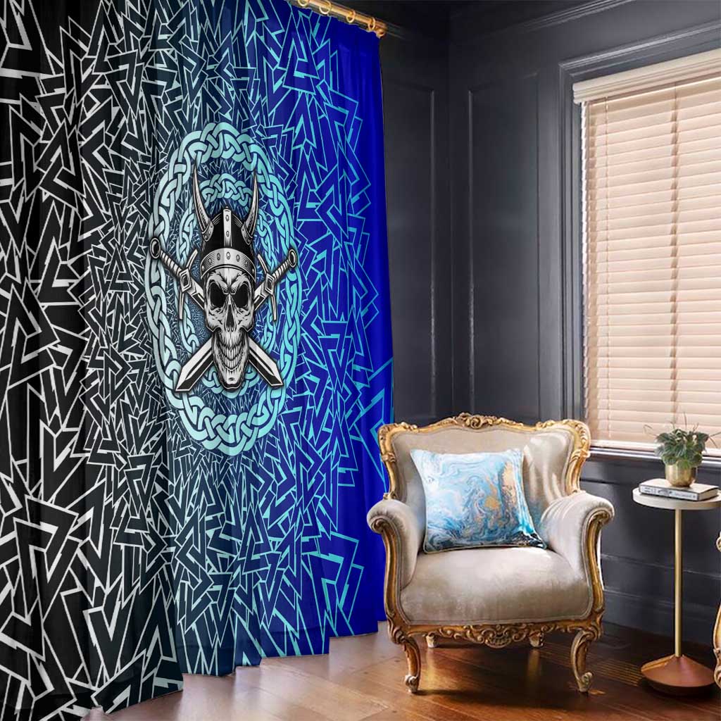 Viking Skull Window Curtain with Horned Helmet and Swords Nordic Warrior Tribute - Wonder Print Shop