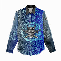 Viking Skull Women Casual Shirt with Horned Helmet and Swords Nordic Warrior Tribute - Wonder Print Shop
