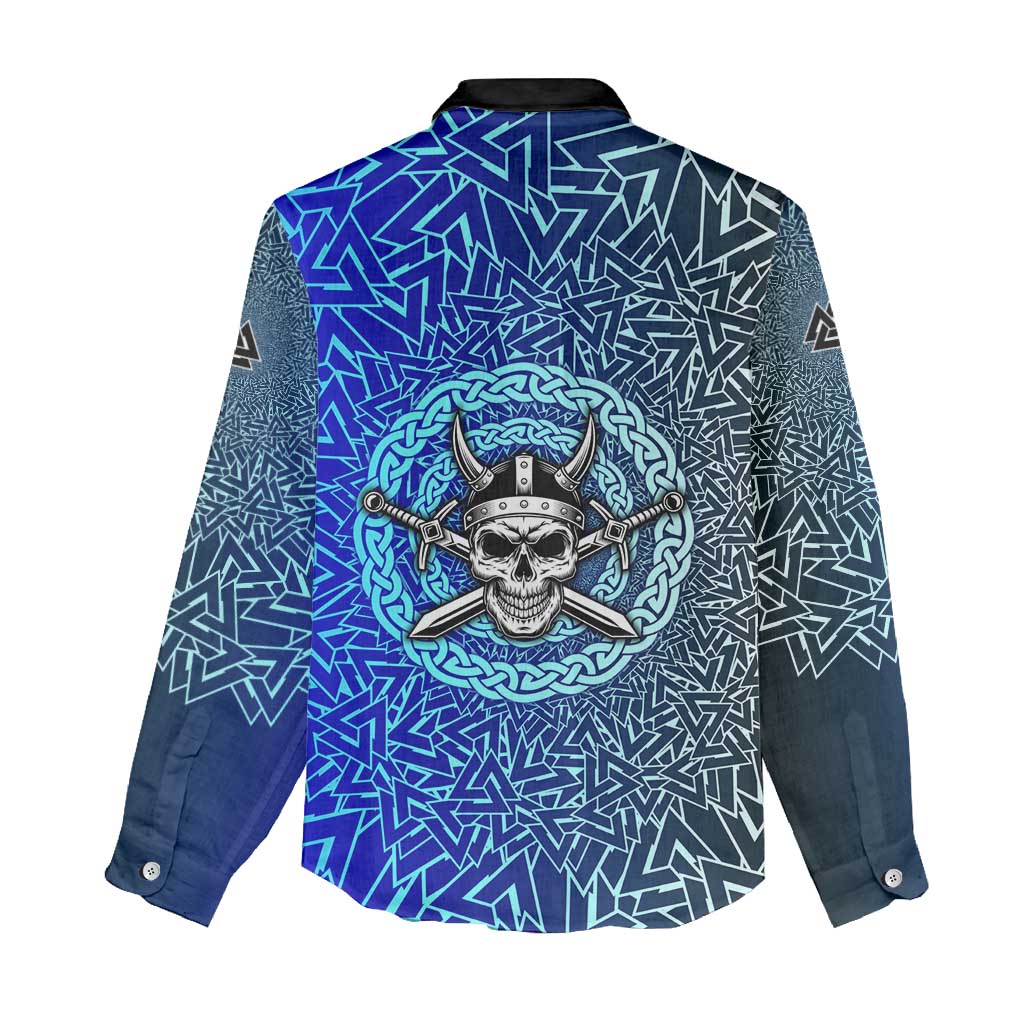 Viking Skull Women Casual Shirt with Horned Helmet and Swords Nordic Warrior Tribute - Wonder Print Shop