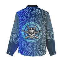 Viking Skull Women Casual Shirt with Horned Helmet and Swords Nordic Warrior Tribute - Wonder Print Shop