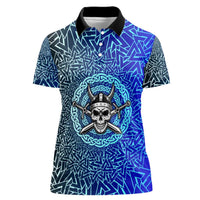 Viking Skull Women Polo Shirt with Horned Helmet and Swords Nordic Warrior Tribute - Wonder Print Shop