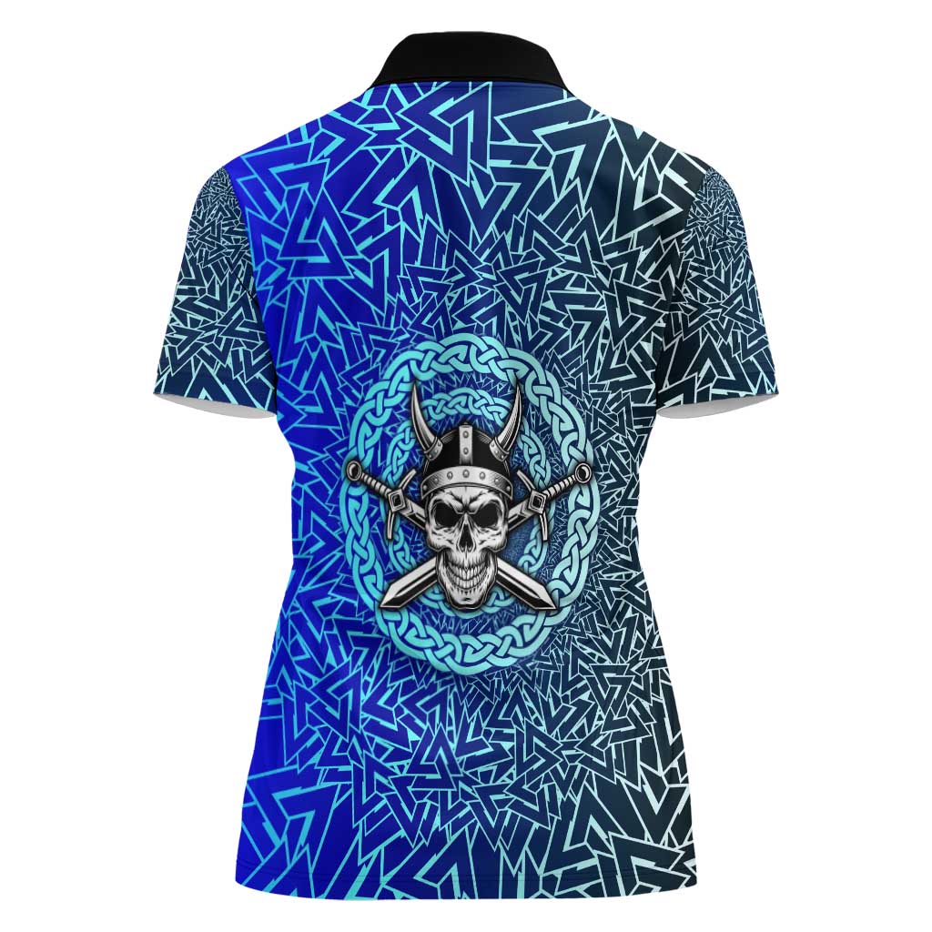 Viking Skull Women Polo Shirt with Horned Helmet and Swords Nordic Warrior Tribute - Wonder Print Shop