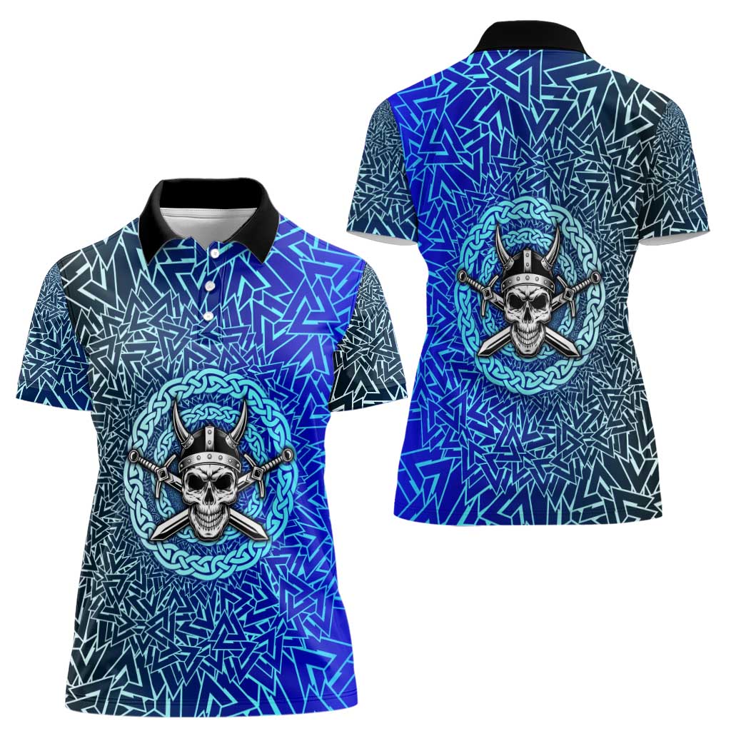 Viking Skull Women Polo Shirt with Horned Helmet and Swords Nordic Warrior Tribute - Wonder Print Shop