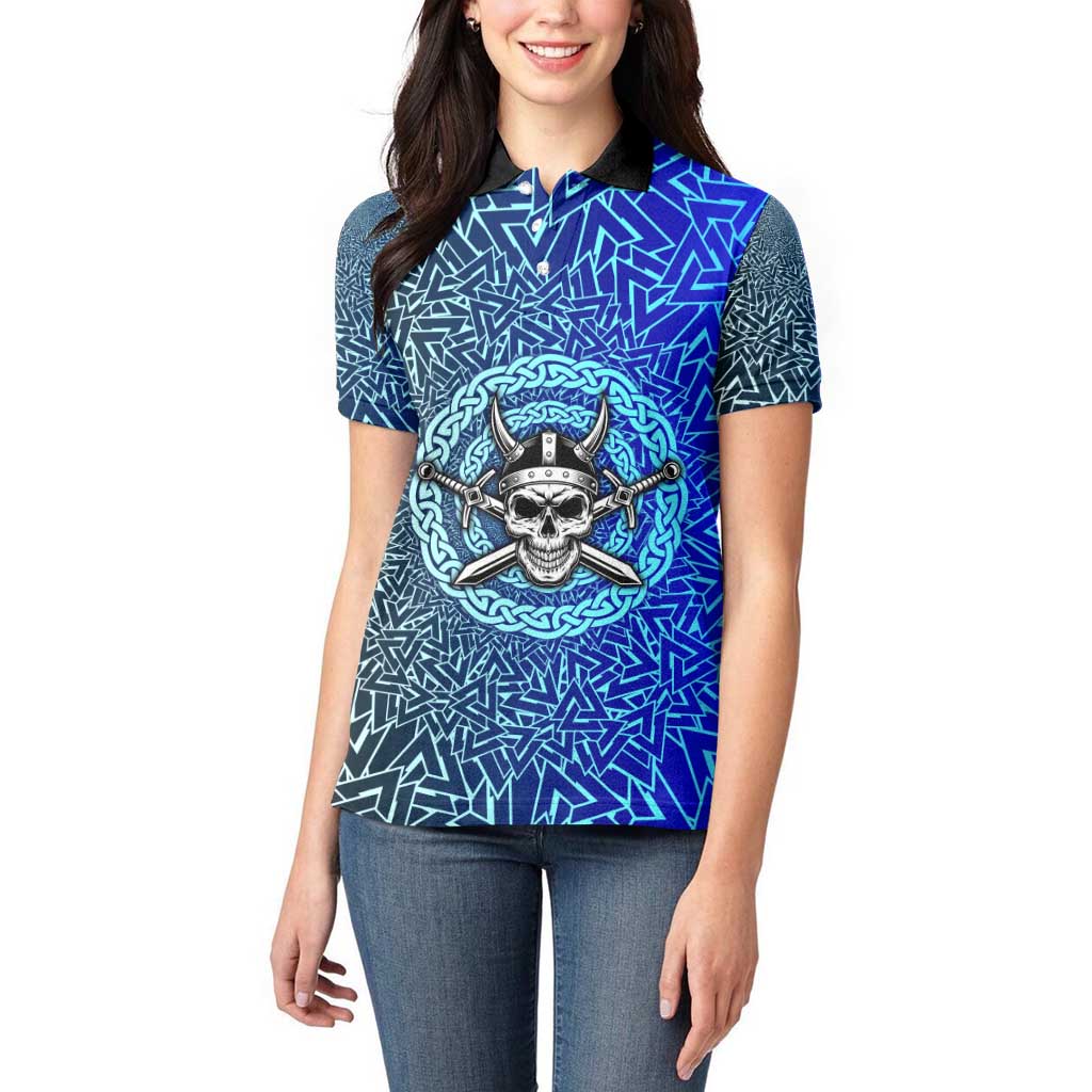 Viking Skull Women Polo Shirt with Horned Helmet and Swords Nordic Warrior Tribute - Wonder Print Shop