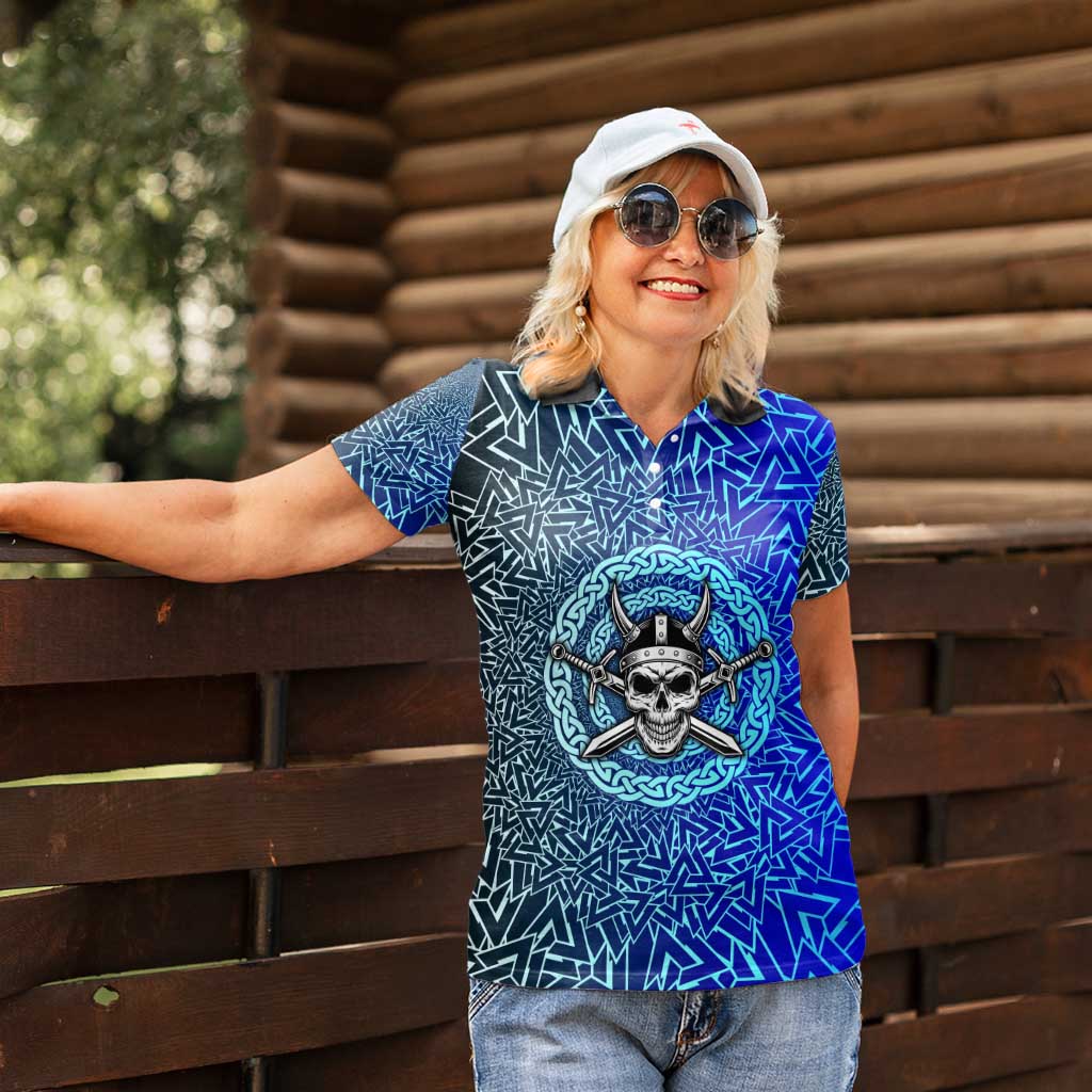 Viking Skull Women Polo Shirt with Horned Helmet and Swords Nordic Warrior Tribute - Wonder Print Shop