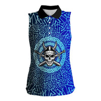 Viking Skull Women Sleeveless Polo Shirt with Horned Helmet and Swords Nordic Warrior Tribute - Wonder Print Shop