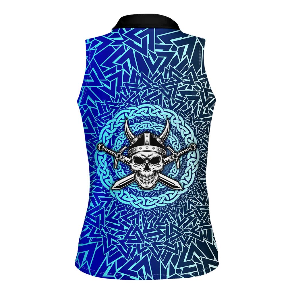 Viking Skull Women Sleeveless Polo Shirt with Horned Helmet and Swords Nordic Warrior Tribute - Wonder Print Shop
