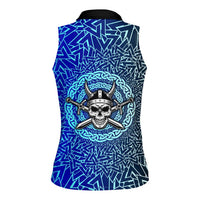 Viking Skull Women Sleeveless Polo Shirt with Horned Helmet and Swords Nordic Warrior Tribute - Wonder Print Shop