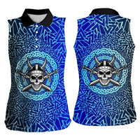 Viking Skull Women Sleeveless Polo Shirt with Horned Helmet and Swords Nordic Warrior Tribute - Wonder Print Shop
