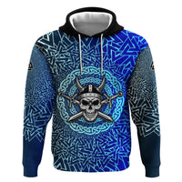 Viking Skull Zip Hoodie with Horned Helmet and Swords Nordic Warrior Tribute - Wonder Print Shop