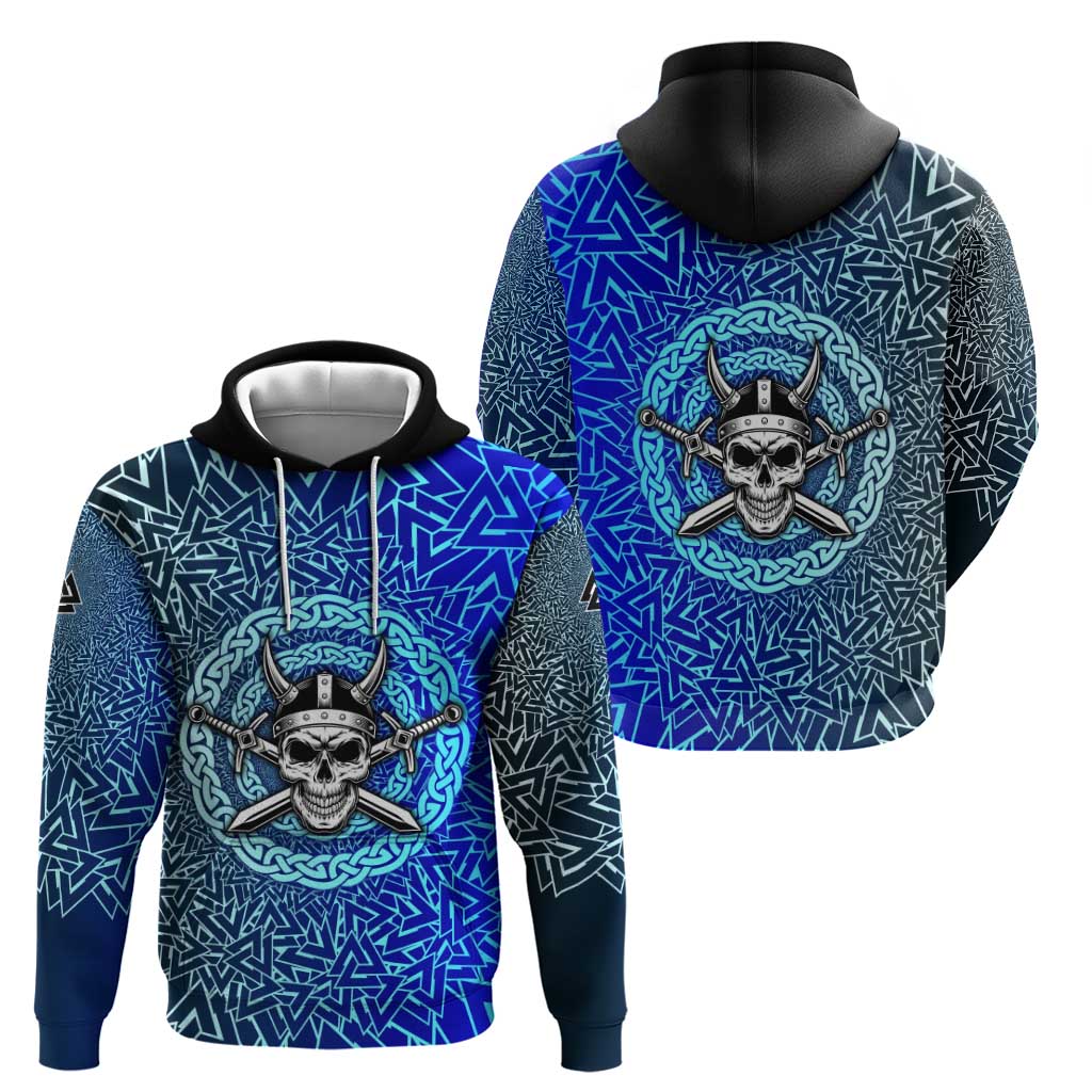 Viking Skull Zip Hoodie with Horned Helmet and Swords Nordic Warrior Tribute - Wonder Print Shop