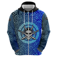 Viking Skull Zip Hoodie with Horned Helmet and Swords Nordic Warrior Tribute - Wonder Print Shop