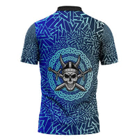Viking Skull Zipper Polo Shirt with Horned Helmet and Swords Nordic Warrior Tribute - Wonder Print Shop